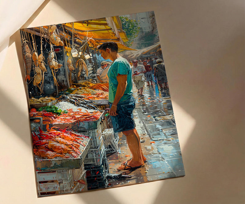 Santiago Market Art Print, Chile Seafood Decor - Vibrant Summer