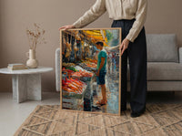 Santiago Market Art Print, Chile Seafood Decor - Vibrant Summer