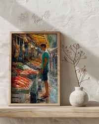 Santiago Market Art Print, Chile Seafood Decor - Vibrant Summer