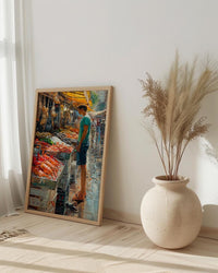 Santiago Market Art Print, Chile Seafood Decor - Vibrant Summer