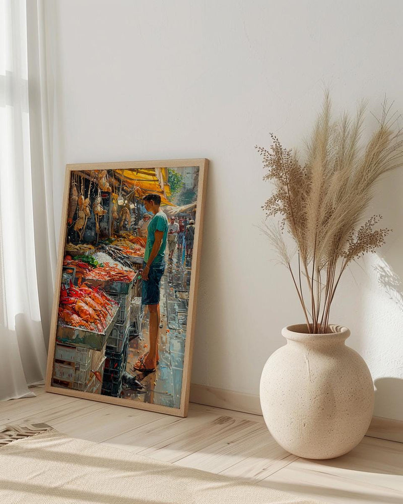 Santiago Market Art Print, Chile Seafood Decor - Vibrant Summer