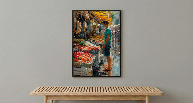 Santiago Market Art Print, Chile Seafood Decor - Vibrant Summer