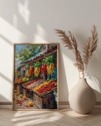 Lima Peru Market Art Print, Red Aji Pepper Decor - Vibrant Food Stall