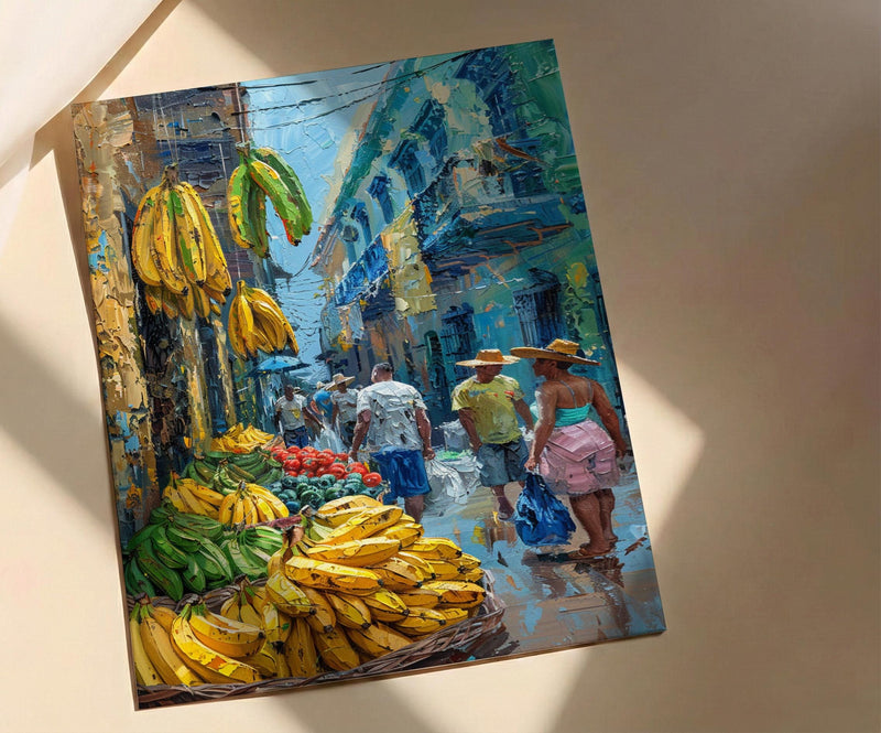 Cartagena Market Art, Green Plantain Decor - Colombia Wall Print