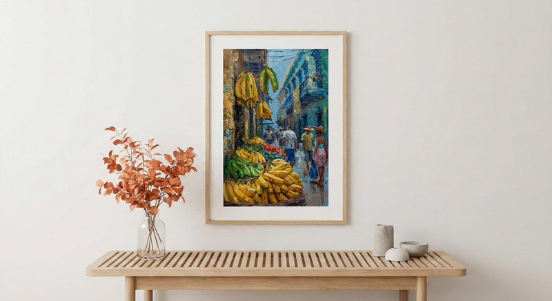Cartagena Market Art, Green Plantain Decor - Colombia Wall Print