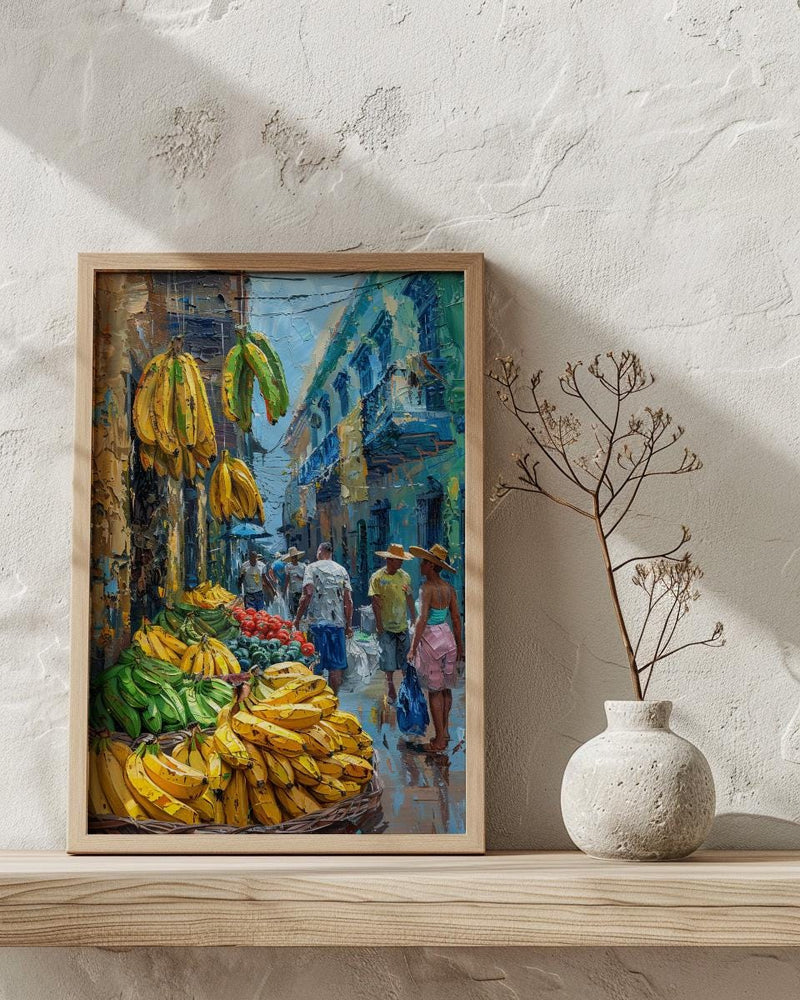 Cartagena Market Art, Green Plantain Decor - Colombia Wall Print