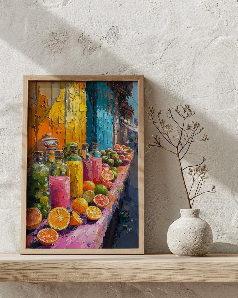 Bolivia Market Art Print, Tropical Juice Decor - Colorful Fruit Stall