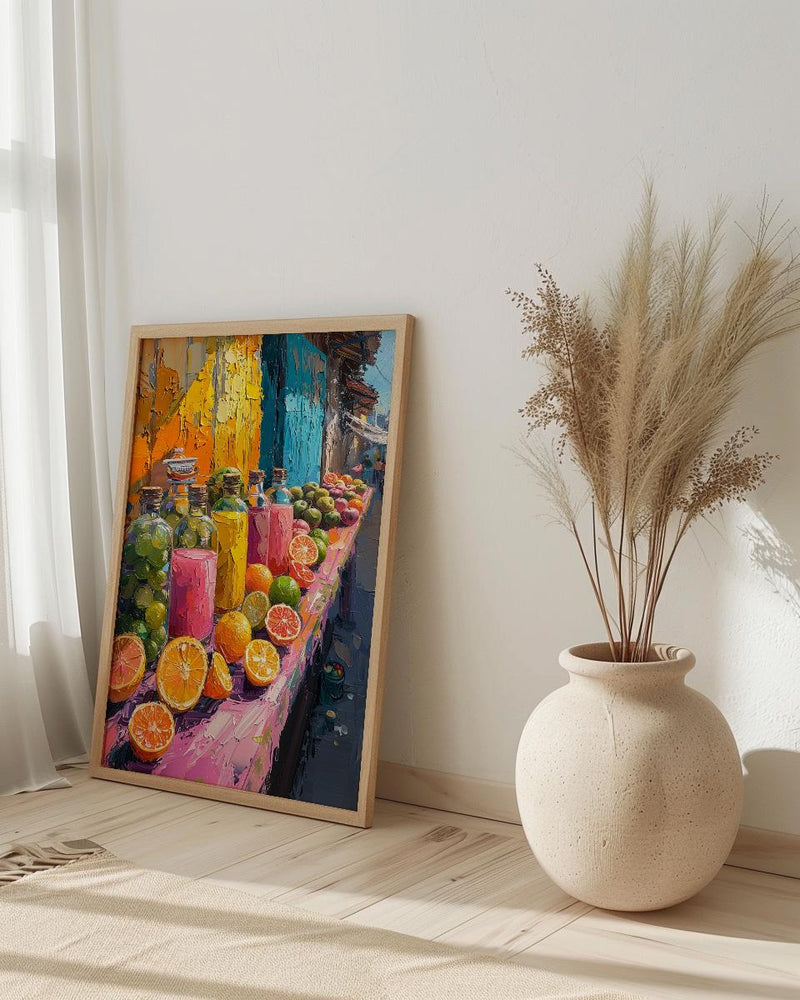 Bolivia Market Art Print, Tropical Juice Decor - Colorful Fruit Stall