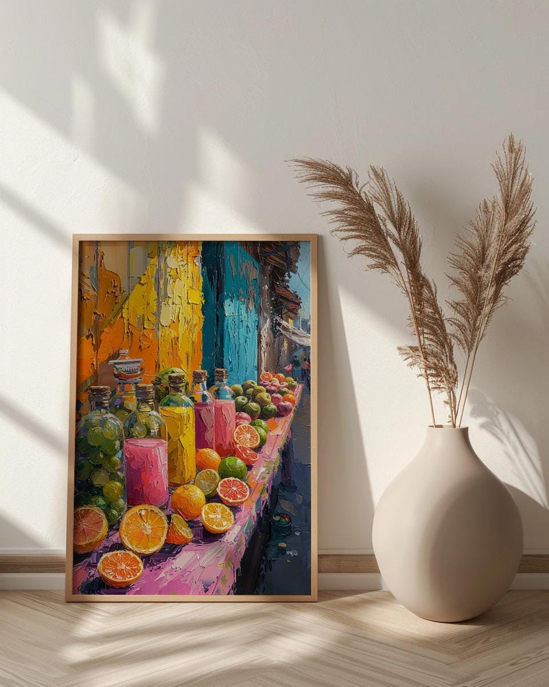 Bolivia Market Art Print, Tropical Juice Decor - Colorful Fruit Stall