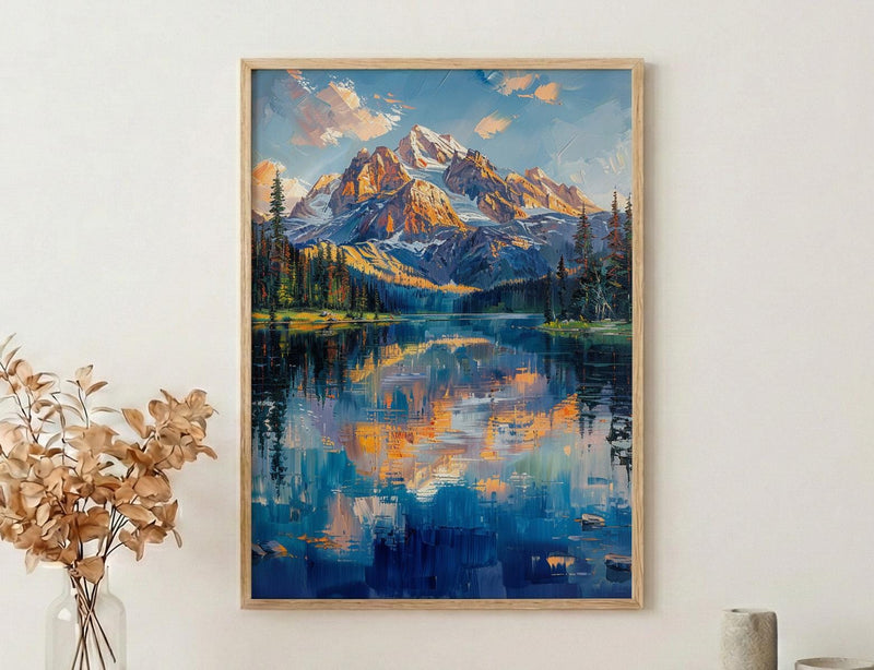 Grand Teton National Park Poster, Wyoming Mountain Lake Decor - Calm Summer Morning Landscape