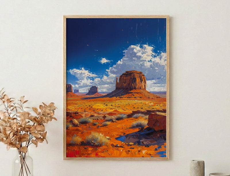 Monument Valley Wall Art, Western Desert Red Rock Decor - Bright Blue Summer Sky