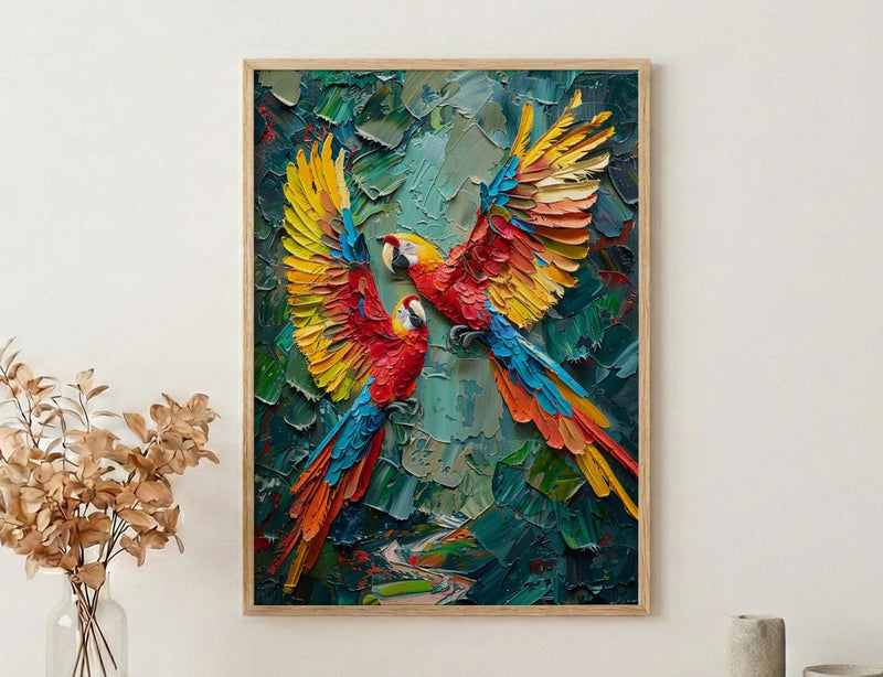 Scarlet Macaw Art, Mexico Wildlife Decor - Flying Parrot Print