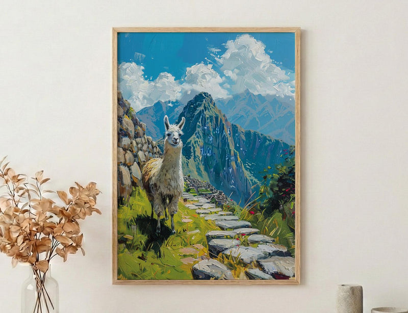 Machu Picchu Llama, Peru Mountain Decor - Cute Animal Poster