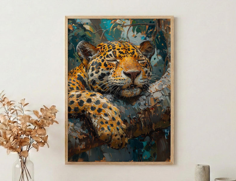 Amazon Jaguar Animal Wall Art, Exotic Jungle Decor - Golden Summer Sunbeam Nature Landscape