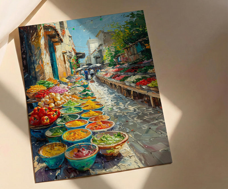 Oaxaca Market Poster, Spice Bowl Decor - Mexico Summer Art Print