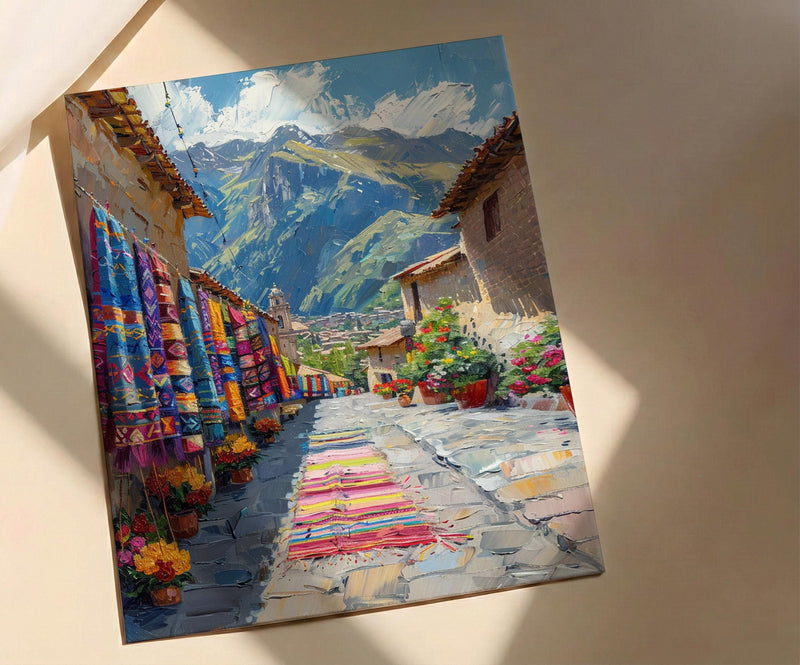 Pisac Market Art Print, Andean Textile Decor - Peru Summer Wall Art