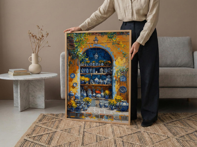 Mexico City Artisan Art Print, Talavera Pottery Decor - Summer Market