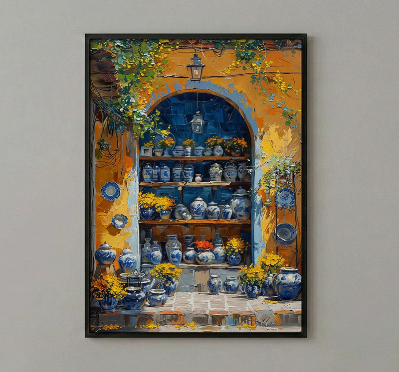 Mexico City Artisan Art Print, Talavera Pottery Decor - Summer Market