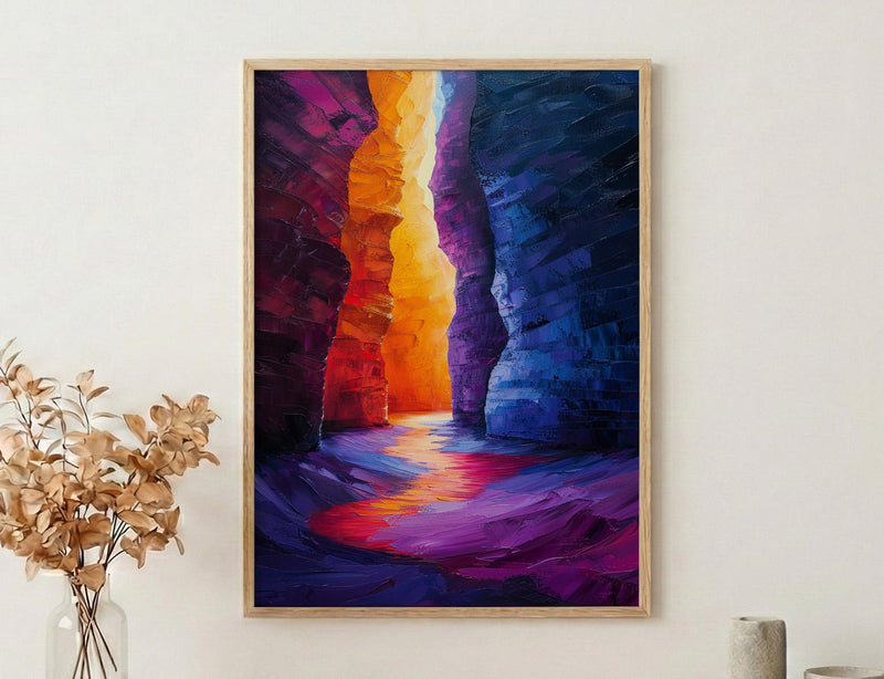Antelope Canyon Art Print, Arizona Red Sandstone Travel Decor - Glowing Orange Light Beam