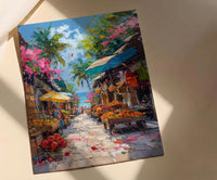 Costa Rica Market Art Print, Wooden Oxcart Decor - Artisan Summer