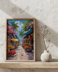 Costa Rica Market Art Print, Wooden Oxcart Decor - Artisan Summer