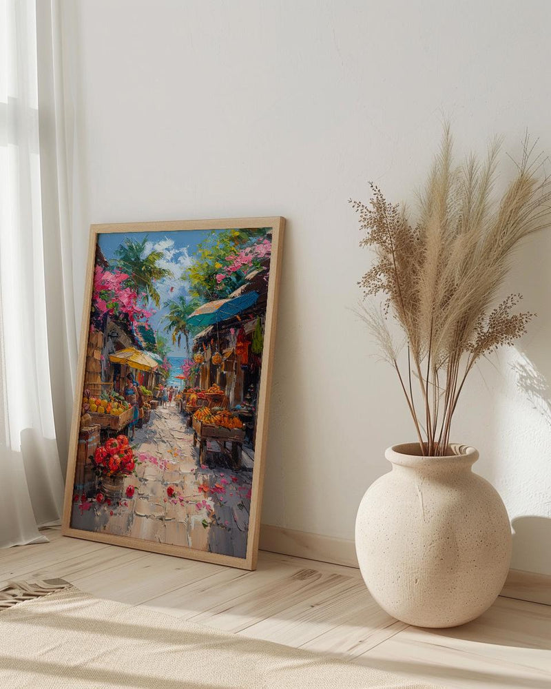 Costa Rica Market Art Print, Wooden Oxcart Decor - Artisan Summer