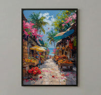 Costa Rica Market Art Print, Wooden Oxcart Decor - Artisan Summer
