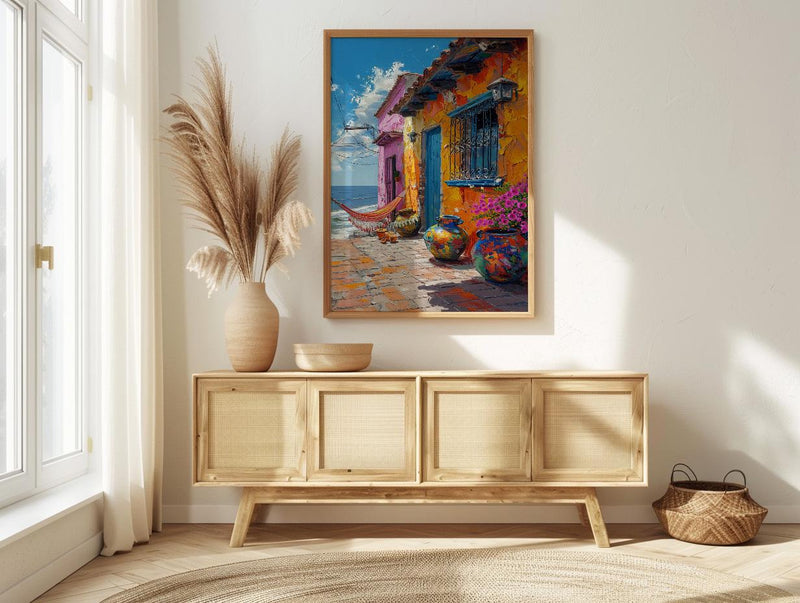 Nicaragua Market Art Print, Colorful Hammock Decor - Rustic Craft
