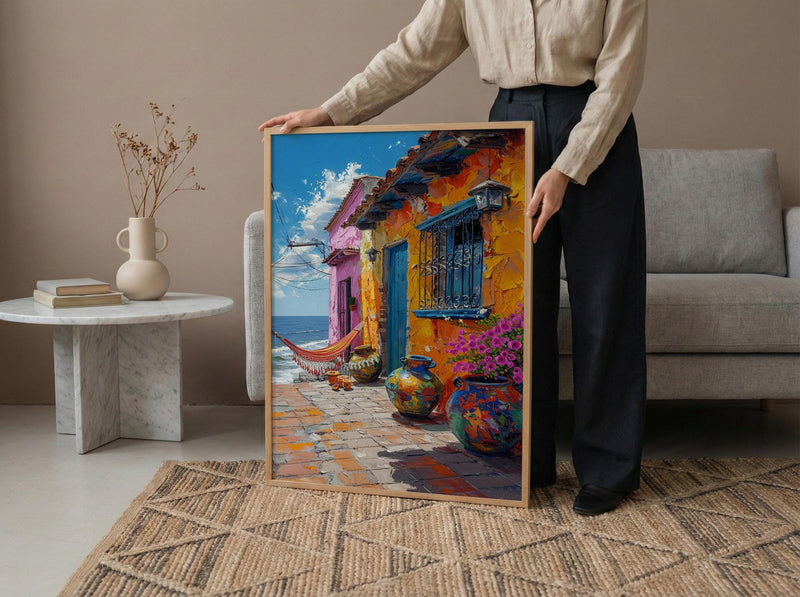 Nicaragua Market Art Print, Colorful Hammock Decor - Rustic Craft