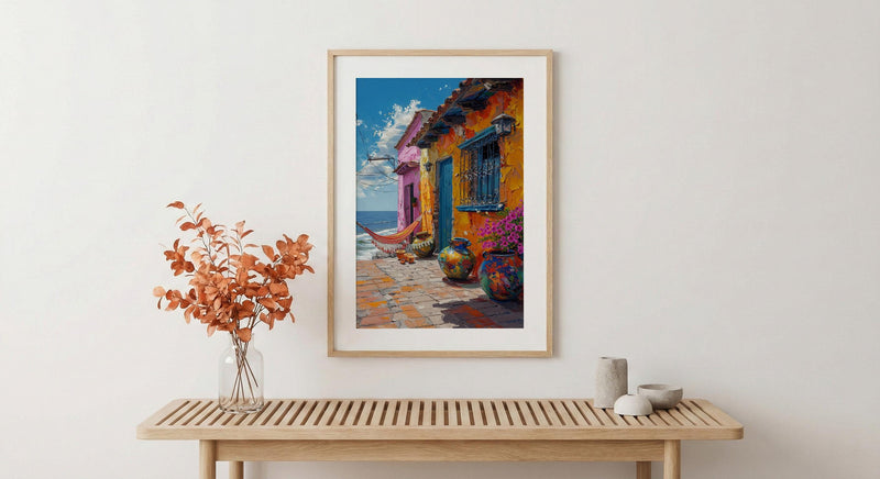 Nicaragua Market Art Print, Colorful Hammock Decor - Rustic Craft