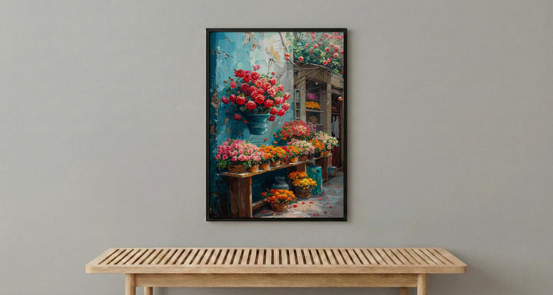 Mexico Flower Market, Red Rose Art Print - Orange Marigold Decor