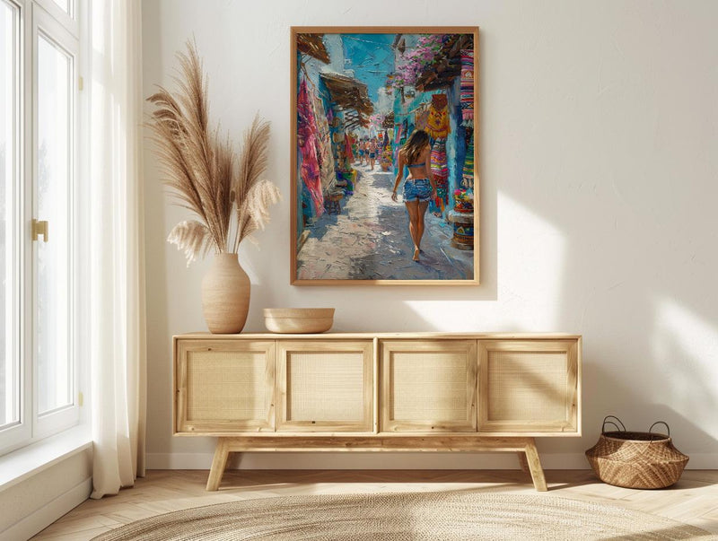 Cancun Market Poster, Mexico Souvenir Decor - Colorful Blanket Art