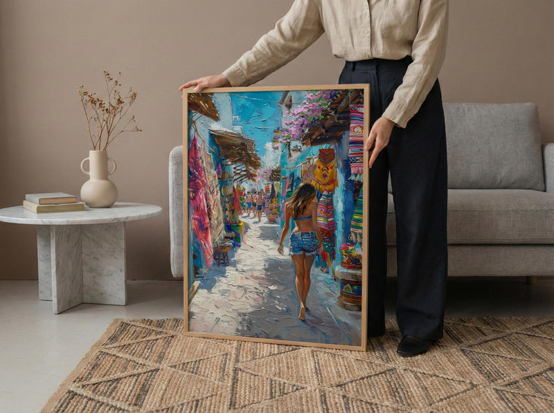 Cancun Market Poster, Mexico Souvenir Decor - Colorful Blanket Art