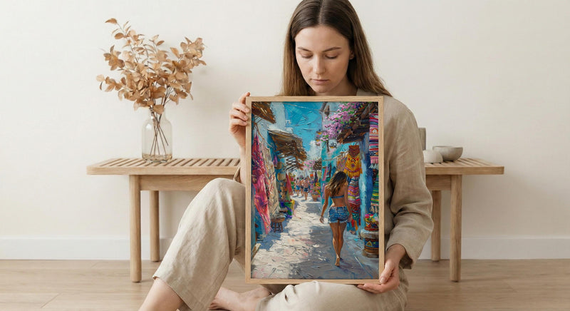 Cancun Market Poster, Mexico Souvenir Decor - Colorful Blanket Art