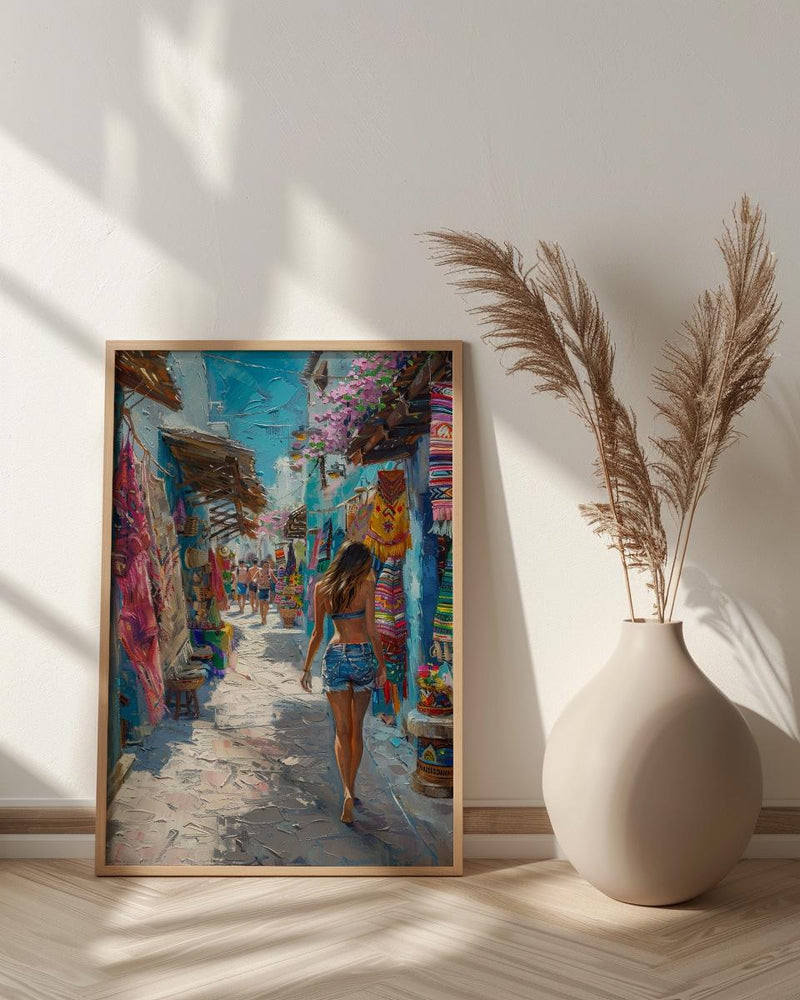 Cancun Market Poster, Mexico Souvenir Decor - Colorful Blanket Art