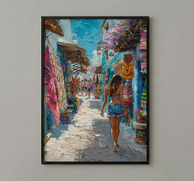 Cancun Market Poster, Mexico Souvenir Decor - Colorful Blanket Art