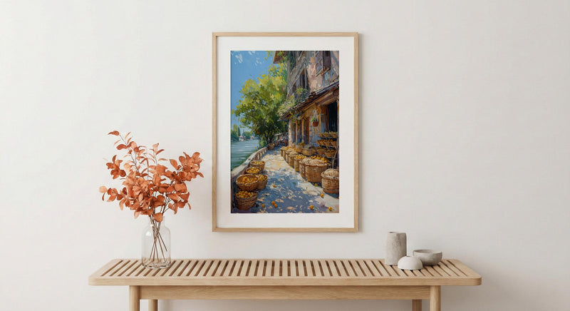 Argentina Market Wall Art, Riverfront Decor - Wicker Basket Print