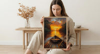 Amazon River Sunset Poster, Tropical Jungle Travel Decor - Glowing Orange Summer Water View