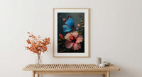 Blue Morpho Butterfly Wall Art, Costa Rica Decor - Pink Hibiscus Flower Summer View