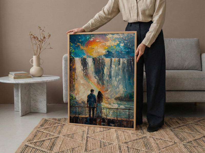 Iguazu Waterfall Nature Art Print, Brazil Jungle Decor - Bright Summer Rainbow Mist Scene