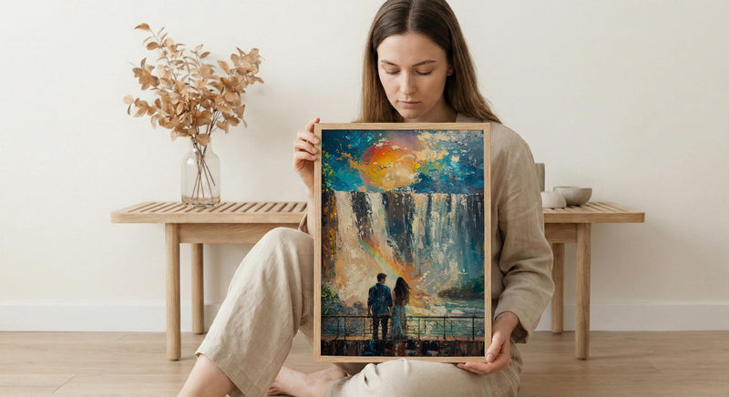 Iguazu Waterfall Nature Art Print, Brazil Jungle Decor - Bright Summer Rainbow Mist Scene