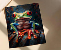 Exotic Tree Frog Art Print, Tropical Nature Decor - Green Palm Leaf Summer Rain