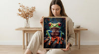 Exotic Tree Frog Art Print, Tropical Nature Decor - Green Palm Leaf Summer Rain