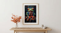 Exotic Tree Frog Art Print, Tropical Nature Decor - Green Palm Leaf Summer Rain