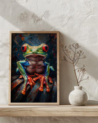 Exotic Tree Frog Art Print, Tropical Nature Decor - Green Palm Leaf Summer Rain