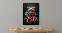 Exotic Tree Frog Art Print, Tropical Nature Decor - Green Palm Leaf Summer Rain