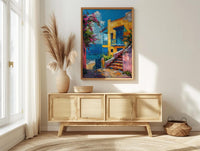 Old San Juan Poster, Puerto Rico Coastal Decor - Blue Cobblestone Street Summer Sky