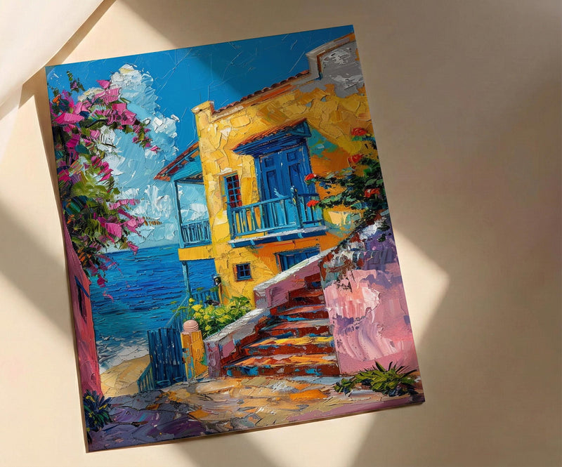 Old San Juan Poster, Puerto Rico Coastal Decor - Blue Cobblestone Street Summer Sky