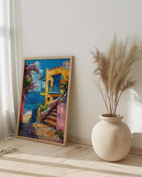 Old San Juan Poster, Puerto Rico Coastal Decor - Blue Cobblestone Street Summer Sky