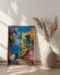 Old San Juan Poster, Puerto Rico Coastal Decor - Blue Cobblestone Street Summer Sky